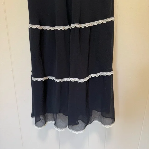 Women’s Vintage Y2K Black Dress 16W Midi Lace Tiered Cottagecore 90s - Picture 6 of 10